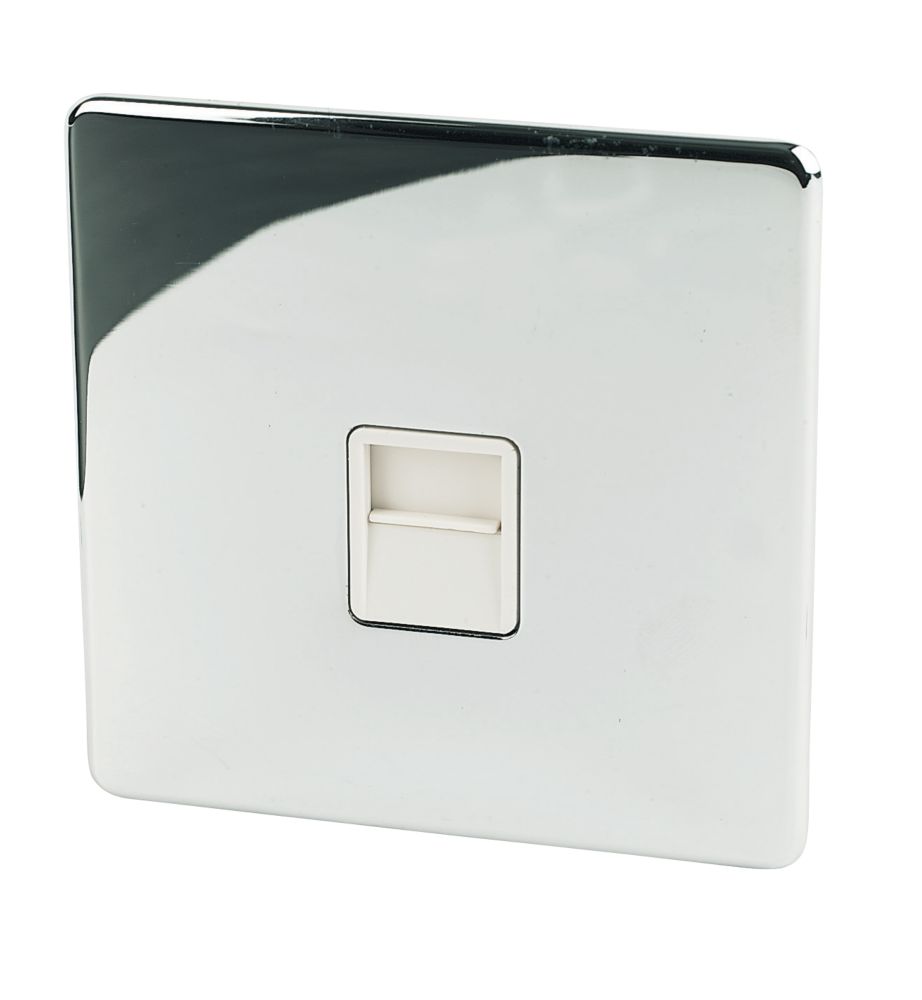 Image of Crabtree Platinum Slave Telephone Socket Polished Chrome with White Inserts 