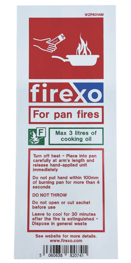 Image of Firexo Non Photoluminescent Non-Luminescent Pan Fire Extinguisher Sachet Sign 200mm x 80mm 