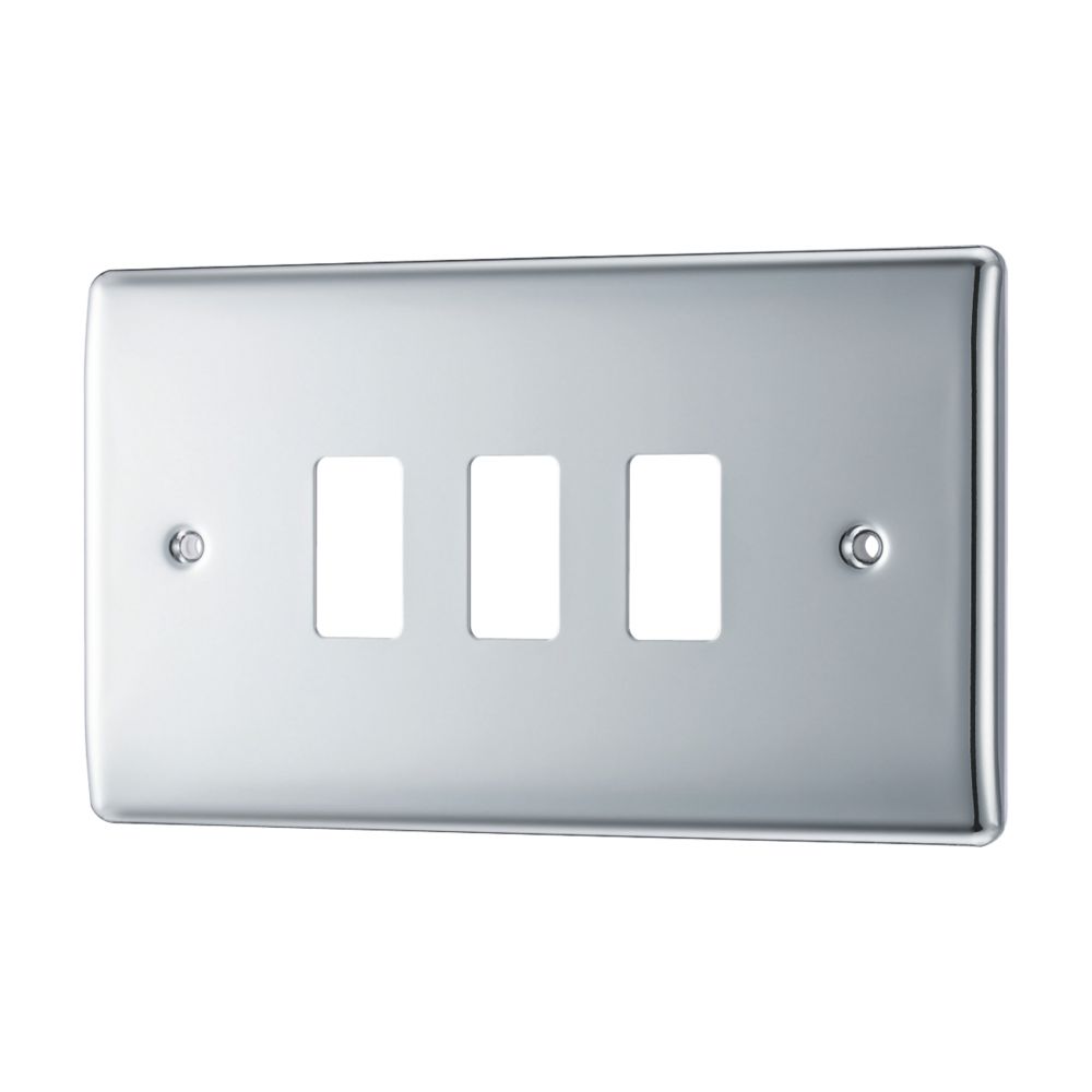 Image of British General Nexus Grid 3-Module Grid Faceplate Polished Chrome 