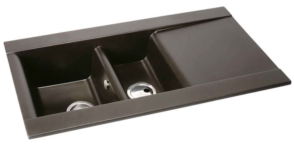 Image of Abode Aspekt 1.5 Bowl Granite Composite Kitchen Sink Metallic Black Reversible 950mm x 540mm 