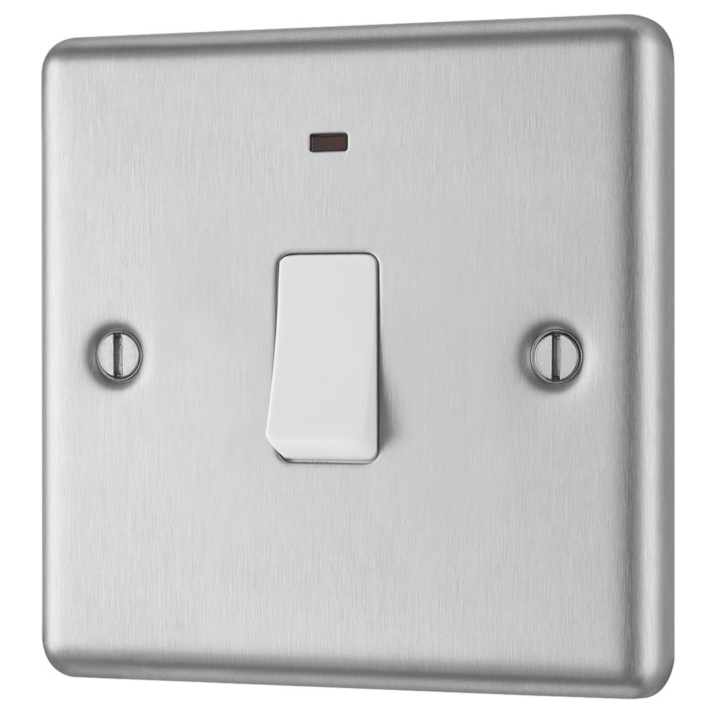 Image of LAP 20A 1-Gang DP Control Switch Brushed Stainless Steel with Neon with White Inserts 