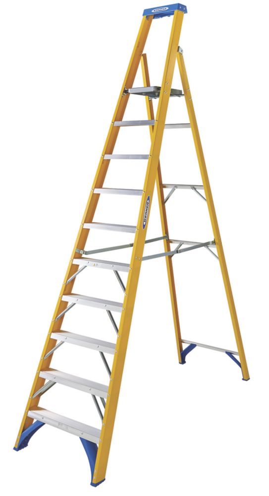 Image of Werner Fibreglass 10-Treads Platform Stepladder 2.33m 