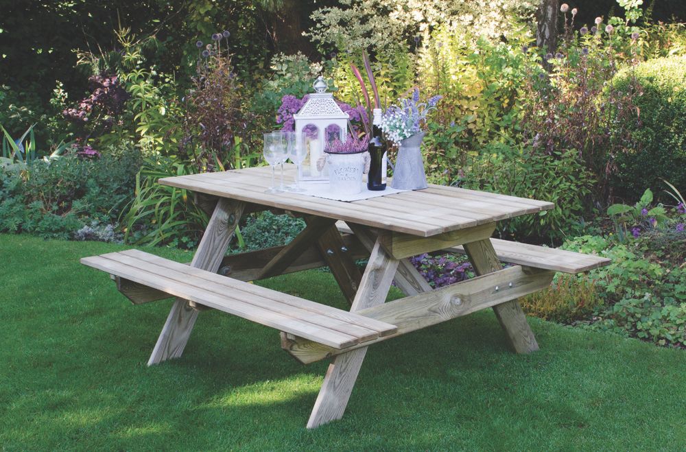 Image of Forest Small Rectangular Garden Picnic Table 1500mm x 1500mm x 700mm 