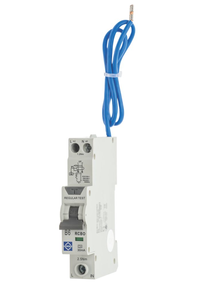 Image of Lewden 6A 30mA 1+N Type B Compact RCBO 