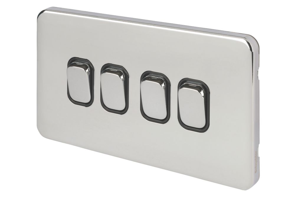 Image of Schneider Electric Lisse Deco 10AX 4-Gang 2-Way Light Switch Polished Chrome with Black Inserts 