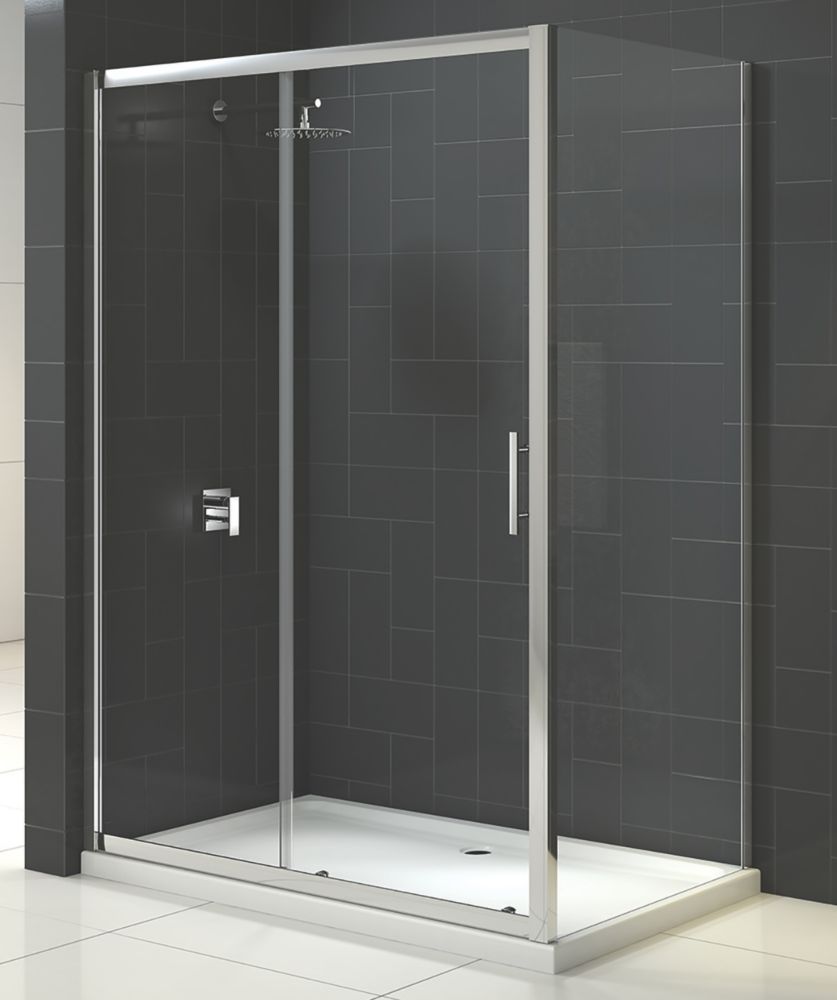 Image of Triton Fast Fix Framed Rectangular Sliding Door with Side Panel Non-Handed Chrome 1400mm x 760mm x 1900mm 