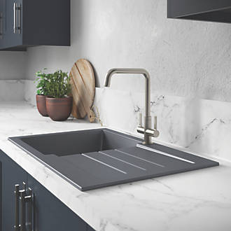 Image of Abode Xcite 1 Bowl Granite Composite Kitchen Sink Grey Metallic Reversible 780mm x 500mm 