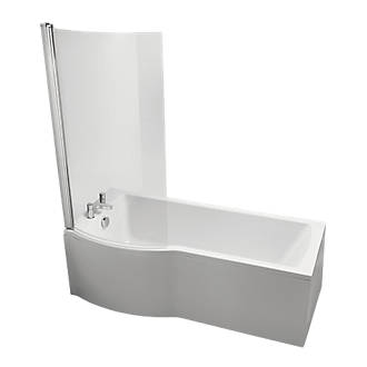 Image of Ideal Standard Giovo Curve P-Shape Shower Bath Left-Hand Acrylic No Tap Holes 1700mm 