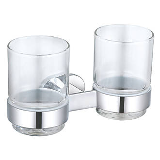 Image of Aqualux Sandown Double Tumbler Holder with Glass Chrome 