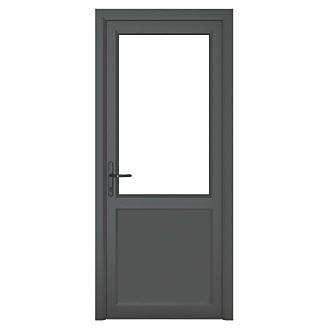 Image of Crystal 1-Panel 1-Clear Light Right-Hand Opening Anthracite Grey uPVC Back Door 2090mm x 890mm 
