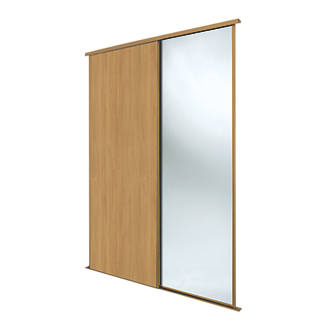 Image of Spacepro Classic 2-Door Sliding Wardrobe Door Kit Oak Frame Oak / Mirror Panel 1489mm x 2260mm 