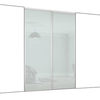 Image of Spacepro Classic 2-Door Framed Glass Sliding Wardrobe Doors White Frame Arctic White Panel 1489mm x 2260mm 