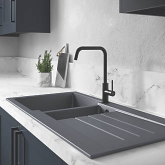 Image of Abode Xcite 1.5 Bowl Granite Composite Kitchen Sink Grey Metallic Reversible 1000mm x 500mm 