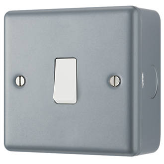 Image of British General 10AX 1-Gang 2-Way Metal Clad Single Light Switch with White Inserts 