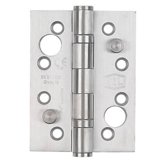 Image of Smith & Locke Satin Stainless Steel Grade 13 Fire Rated Security Hinges 102mm x 76mm 2 Pack 