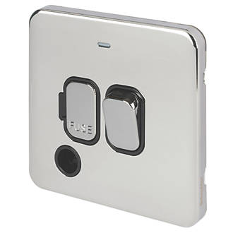 Image of Schneider Electric Lisse Deco 13A Switched Fused Spur & Flex Outlet with LED Polished Chrome with Black Inserts 