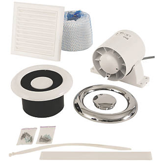 Image of Xpelair AL100T 4" Axial Inline Bathroom Shower Extractor Fan Kit with Timer White / Chrome 220-240V 