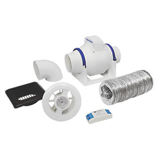 Image of Vent-Axia ACM100T 4" Axial Inline Bathroom Shower Extractor Fan Kit With LED Light with Timer White 240V 