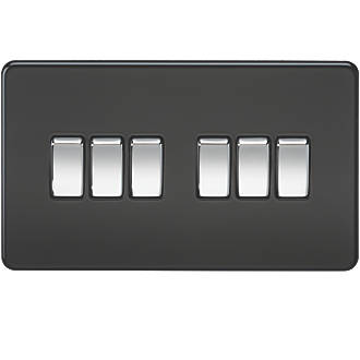 Image of Knightsbridge 10AX 6-Gang 2-Way Light Switch with Chrome Switches Matt Black 