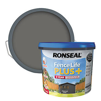 Image of Ronseal Fence Life Plus Shed & Fence Treatment Charcoal Grey 9Ltr 