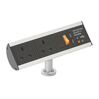 Image of Knightsbridge 13A 2-Gang SP Switched Power Station + 2.4A 2-Outlet Type A USB Charger Black 