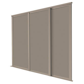 Image of Spacepro Shaker 3-Door Sliding Wardrobe Door Kit Stone Grey Frame Stone Grey Panel 1680mm x 2260mm 