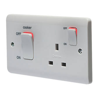 Image of Crabtree Instinct 45A 2-Gang DP Cooker Switch & 13A DP Switched Socket White with LED 