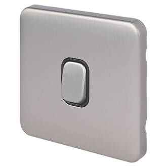 Image of Schneider Electric Lisse Deco 10A 1-Gang 2-Way Retractive Switch Brushed Stainless Steel with Black Inserts 