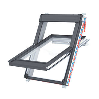 Image of Keylite Manual Centre-Pivot Grey & White uPVC Roof Window Clear 550mm x 780mm 