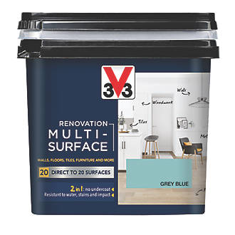 Image of V33 Satin Grey Blue Acrylic Renovation Multi-Surface Paint 750ml 