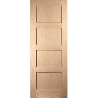 Image of Jeld-Wen Unfinished Oak Veneer Wooden 4-Panel Shaker Internal Fire Door 2040mm x 826mm 