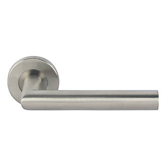 Image of Eurospec Mitred Fire Rated Mitred Lever on Rose Pair Satin Stainless Steel 