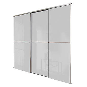 Image of Spacepro Minimalist 3-Door Sliding Wardrobe Door Kit Silver Frame Grey Glass Panel 2262mm x 2260mm 