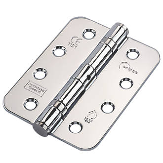 Image of Eclipse Polished Chrome Grade 11 Fire Rated Ball Bearing Fire Hinges Radius Corners 102mm x 76mm 2 Pack 