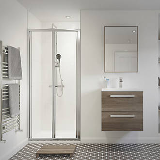 Image of Essentials Framed Rectangular Bi-Fold Shower Door Polished Silver 900mm x 1850mm 