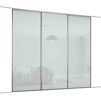 Image of Spacepro Classic 3-Door Sliding Wardrobe Door Kit Silver Frame Arctic White Panel 1760mm x 2260mm 