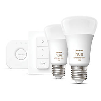 Image of Philips Hue Ambience ES A60 RGB & White LED Smart Lighting Starter Kit 9W 806lm 3 Piece Set 
