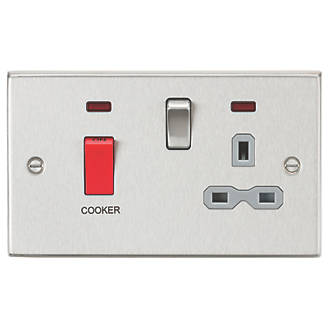 Image of Knightsbridge 45 & 13A 2-Gang DP Cooker Switch & 13A DP Switched Socket Brushed Chrome with LED with Colour-Matched Inserts 