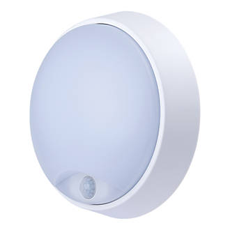 Image of Luceco Eco Indoor & Outdoor Round LED Bulkhead With PIR Sensor Black / White 10W 700lm 