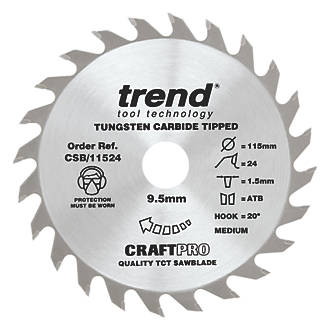 Image of Trend CraftPro CSB/11524 Wood Thin Kerf Combination Circular Saw Blade for Cordless Saws 115mm x 9.5mm 24T 