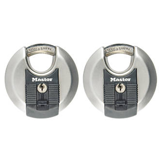 Image of Master Lock Excell Stainless Steel Keyed Alike Weatherproof Disc Padlocks 70mm 2 Pack 