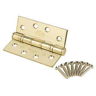 Image of Smith & Locke Stainless Brass Grade 13 Fire Rated Square Ball Bearing Hinges 102mm x 76mm 2 Pack 
