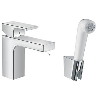 Image of Hansgrohe Vernis Shape 100 Basin Tap with Bidet Hand Shower Chrome 