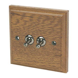 Image of Varilight 10AX 2-Gang 2-Way Toggle Switch Medium Oak with Colour-Matched Inserts 