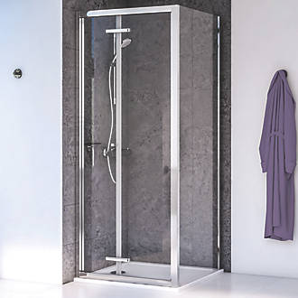 Image of Aqualux Edge 8 Square Shower Enclosure Reversible Left/Right Opening Polished Silver 800 x 800 x 2000mm 