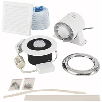Image of Xpelair Airline ALL100T 4" Axial Inline Bathroom Shower Extractor Fan Kit With LED Light with Timer White / Chrome 220-240V 