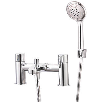 Image of Swirl Caldew Deck-Mounted Bath/Shower Mixer Tap Silver 