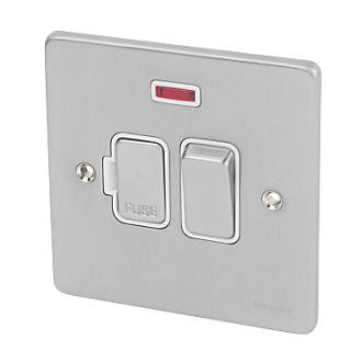 Image of Schneider Electric Ultimate Low Profile 13A Switched Fused Spur with Neon Brushed Chrome with White Inserts 