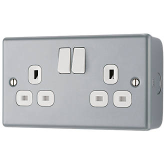 Image of British General 13A 2-Gang DP Switched Metal Clad Power Socket with White Inserts 