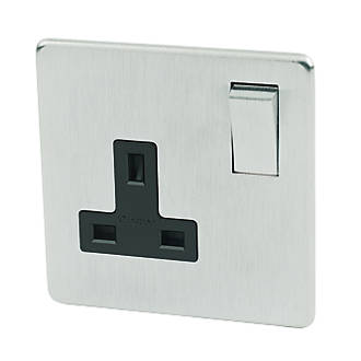 Image of Crabtree Platinum 13A 1-Gang DP Switched Plug Socket Satin Chrome with Black Inserts 